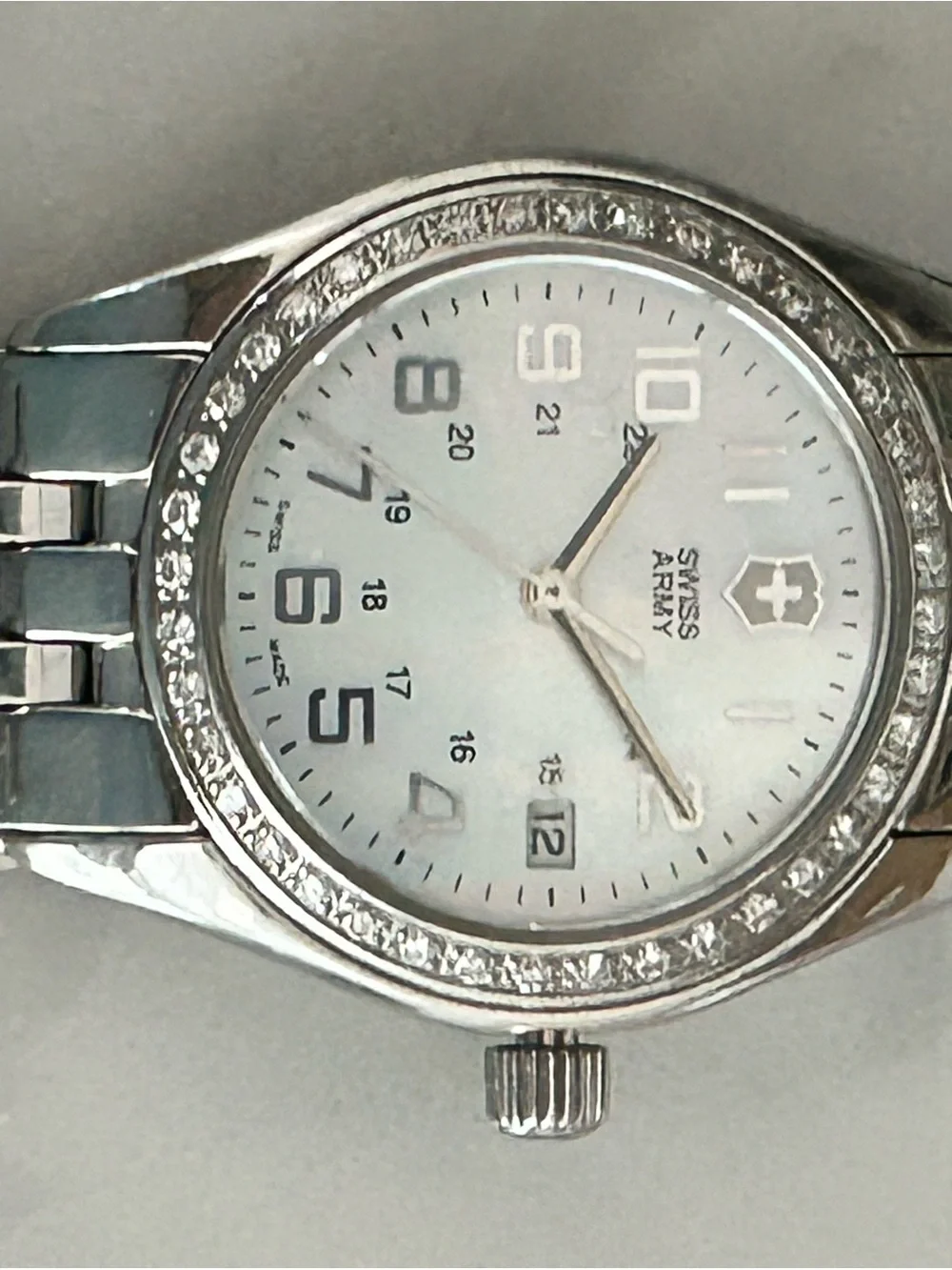 Victorinox Swiss Army Stainless Steel Watch with Diamond Bezel Mother of Pearl